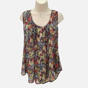 American Rag Womens Floral Sleeveless  Button Front Pintuck Blouse Size M